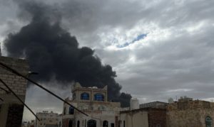 Smoke billows after an Israeli strike on a power plant, in Sanaa