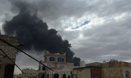 Smoke billows after an Israeli strike on a power plant, in Sanaa