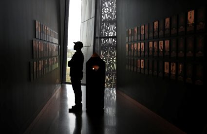A visitor is seen at the National Museum of African American History and Culture in Washington