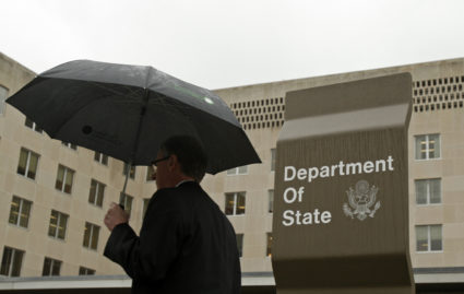 A man leaves the U.S. State Department building in Washington