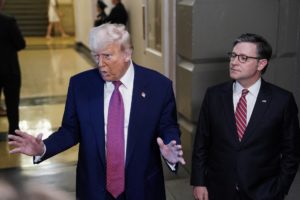 U.S. President Trump attends a closed House Republican Conference meeting on Capitol Hill in Washington