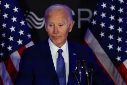 Former U.S. President Joe Biden makes his first speech since leaving office, in Chicago