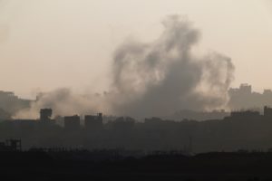 Smoke rises from Gaza after an explosion