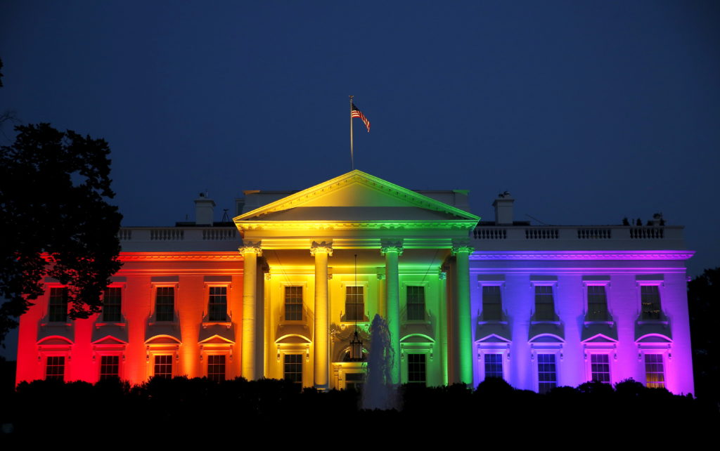 The White House is illuminated in rainbow colors after today's historic Supreme Court ruling legalizing gay marriage in Wa...