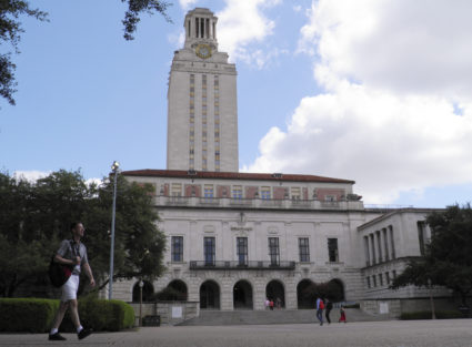 People walk at the University of Texas campus in Austin