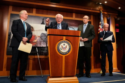 Press conference regarding legislation that would block offensive U.S. weapons sales to Israel, at the U.S. Capitol in Was...