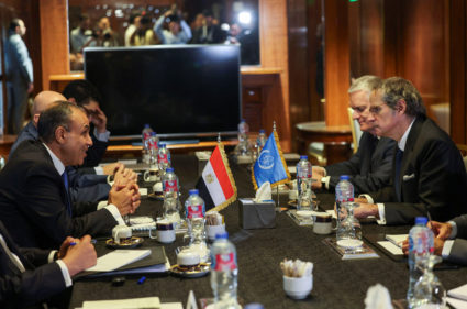 Egyptian Foreign Minister Badr Abdelatty meets with Director General of the International Atomic Energy Agency (IAEA) Rafa...