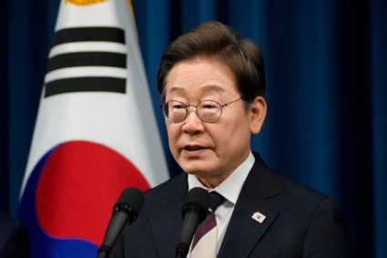 South Korean President Lee Jae-myung attends a press conference in Seoul