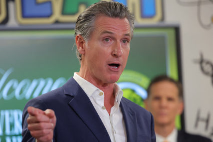 California Governor Newsom speaks at the Clinton Elementary School, in Compton
