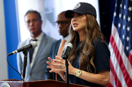 U.S. Secretary of Homeland Security Kristi Noem holds a press conference, in Los Angeles