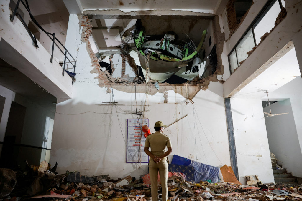 FILE PHOTO: Wreckage of the Air India plane after it crashed on take-off from Ahmedabad, India