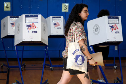 People vote in the primary election in New York