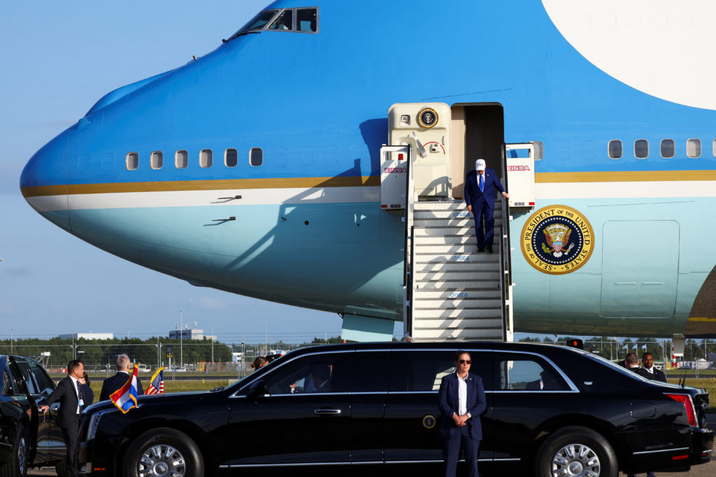 U.S. President Donald Trump arrives at Amsterdam Airport Schiphol