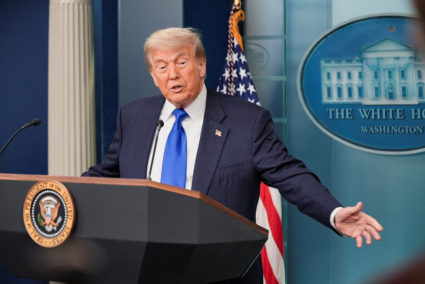 U.S. President Trump speaks to the media at the White House in Washington