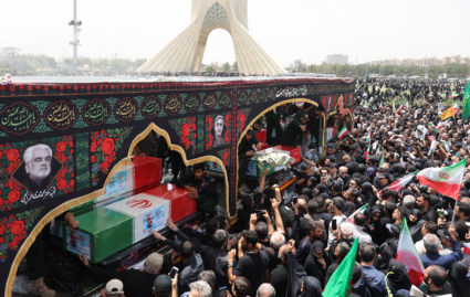 Hundreds of thousands mourn top Iranian military leaders and scientists killed by Israeli strikes