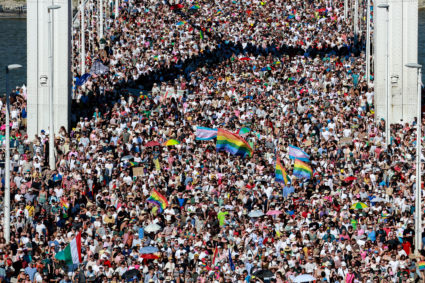 Around 100,000 march at Budapest Pride in defiance of Hungary's ban on the event