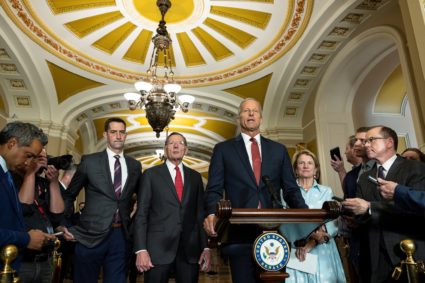 Senate leaders hold a press conference following their weekly policy lunches lunch on Capitol Hill in Washington, D.C.
