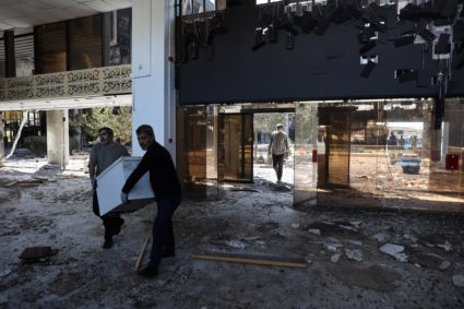 Aftermath of an Israeli strike on Iran’s State TV broadcaster building, which was targeted, in Tehran