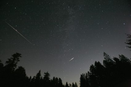Meteors from the Perseid shower streak past stars above the Los Padres National Forest in Frazier Park