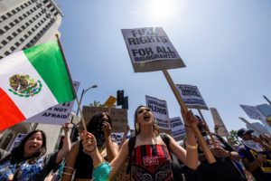 Protest against federal immigration sweeps, in downtown Los Angeles
