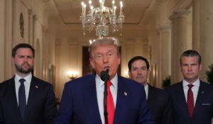U.S. President Donald Trump delivers an address to the nation at the White House in Washington, following U.S. strikes on ...