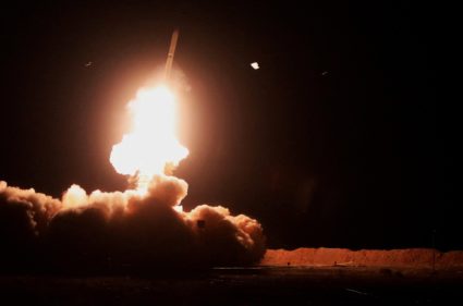 FILE PHOTO: A missile is launched during an air defence drill in an undisclosed location in Iran