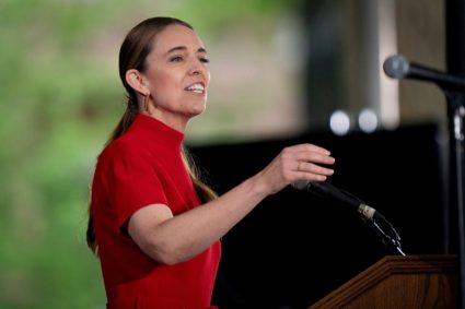 Former New Zealand Prime Minister Jacinda Ardern speaks during Yale's Class Day