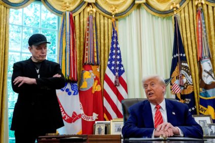 FILE PHOTO: U.S. President Donald Trump and Elon Musk attend a press conference at the White House