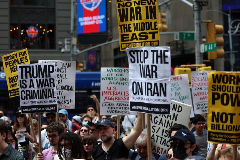 Demonstration against U.S. involvement with Israel in attacks on Iranian nuclear facilities, in New York