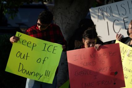Protest against federal immigration sweeps, in Downey
