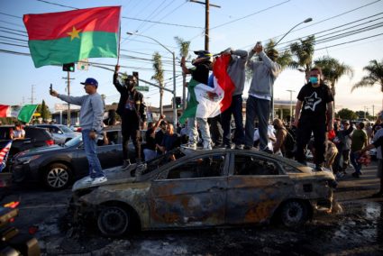 Protest following multiple detentions by Immigration and Customs Enforcement (ICE), in Compton