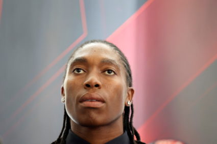 South African athlete, Caster Semenya looks on during her press conference about the upcoming case at the Grand Chamber of...