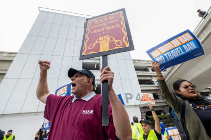 Protest against President Trump's new sweeping travel ban at LAX