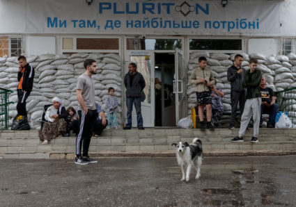 Mother of eight at a refugee centre in Sumy