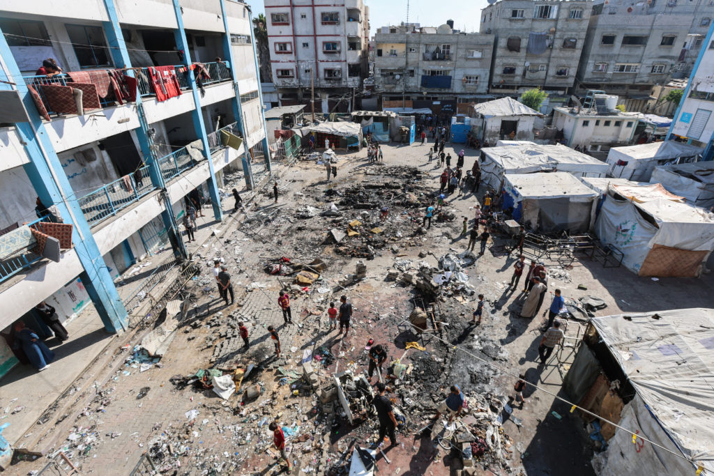 Aftermath of an overnight Israeli strike, in Bureij refugee camp