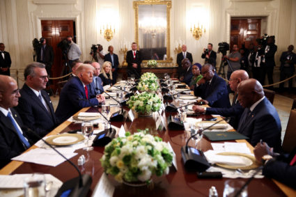 U.S. President Donald Trump meets with leaders of Gabon, Guinea-Bissau, Liberia, Mauritania, and Senegal at the White Hous...