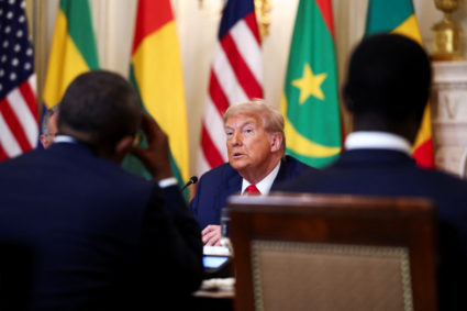U.S. President Donald Trump meets with leaders of Gabon, Guinea-Bissau, Liberia, Mauritania, and Senegal at the White Hous...