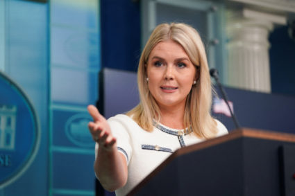 White House Press Secretary Leavitt holds a press briefing at the White House in Washington