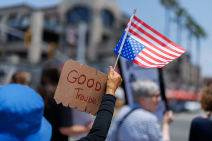 Good Trouble Lives On protest in Huntington Beach