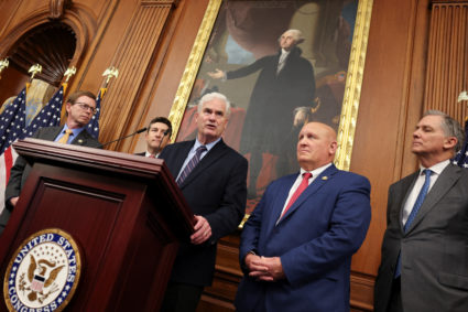 U.S. House Republicans hold a news conference after passage of Genius Act for cryptocurrencies at the Capitol in Washington