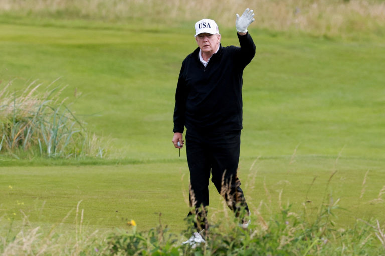 As Trump plays golf in Scotland, protesters take to the streets and ...