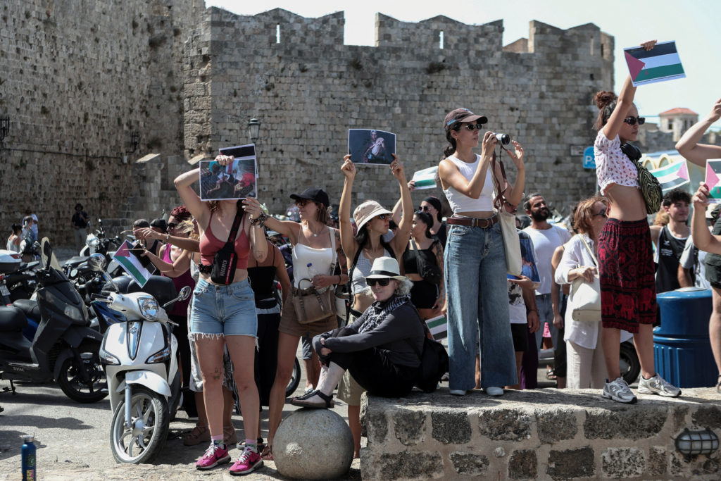 Crown Iris, a cruise liner carrying Israeli tourists, arrived at the Greek island of Rhodes