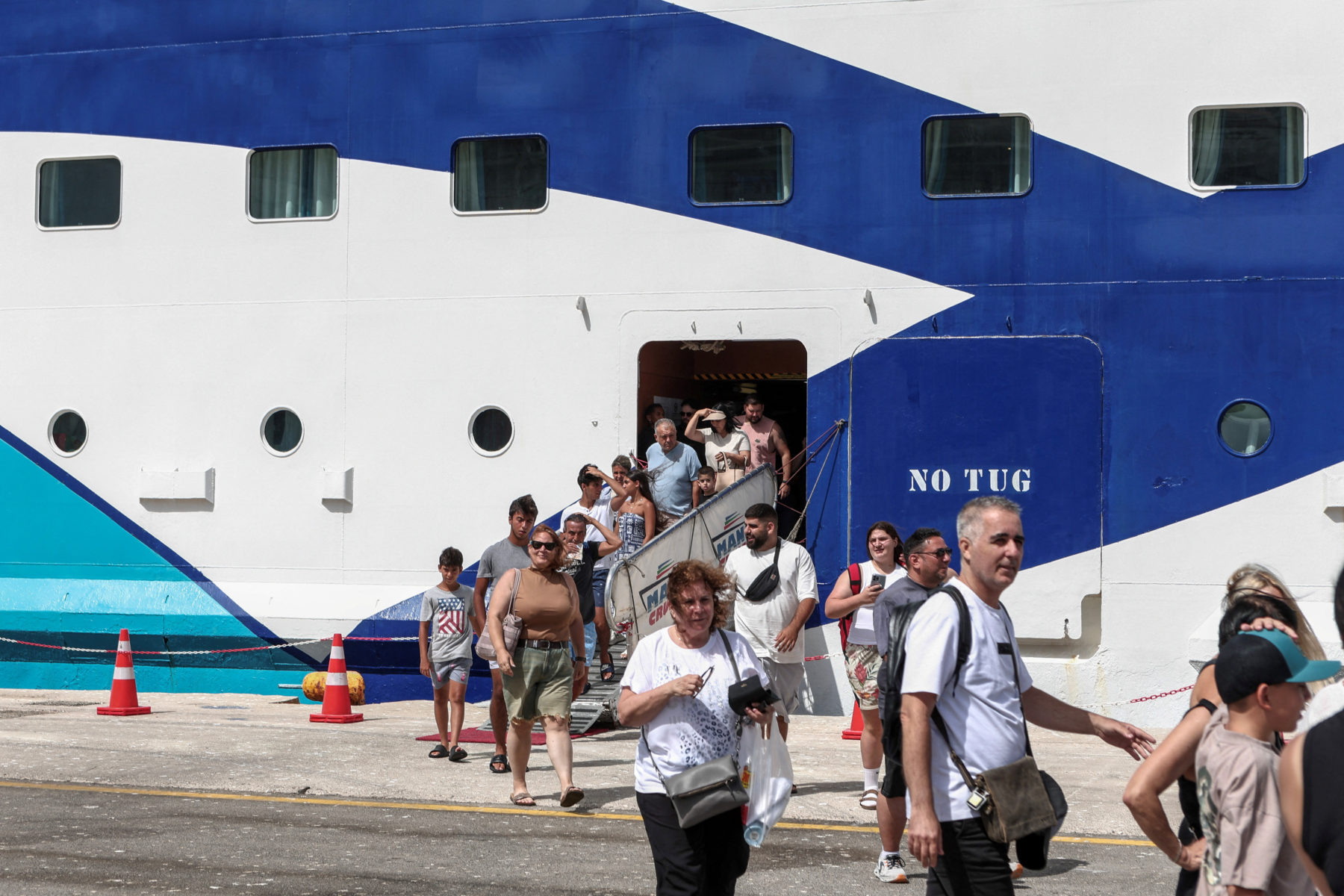 Crown Iris, a cruise liner carrying Israeli tourists, arrives at the Greek island of Rhodes
