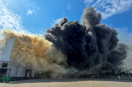 Aftermath of a Russian military strike outside of Kharkiv