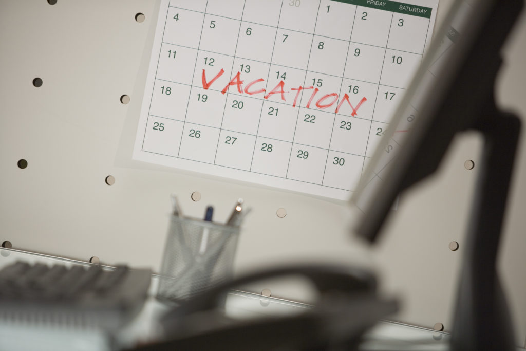 Calendar with vacation week marked
