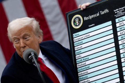 FILE PHOTO: U.S. President Trump delivers remarks on tariffs, at the White House