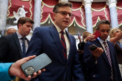 U.S. House Speaker Johnson speaks to reporters at the U.S. Capitol in Washington