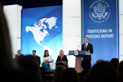Secretary of State Antony Blinken delivers remarks on the Trafficking in Persons Report in Washington