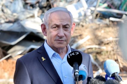 FILE PHOTO: Israel's Prime Minister Benjamin Netanyahu gives a statement during a visit to the site of the Weizmann Instit...