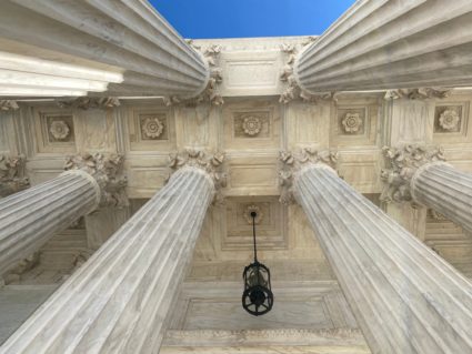 FILE PHOTO: The ceiling of the U.S. Supreme Court building's portico is seen in Washington